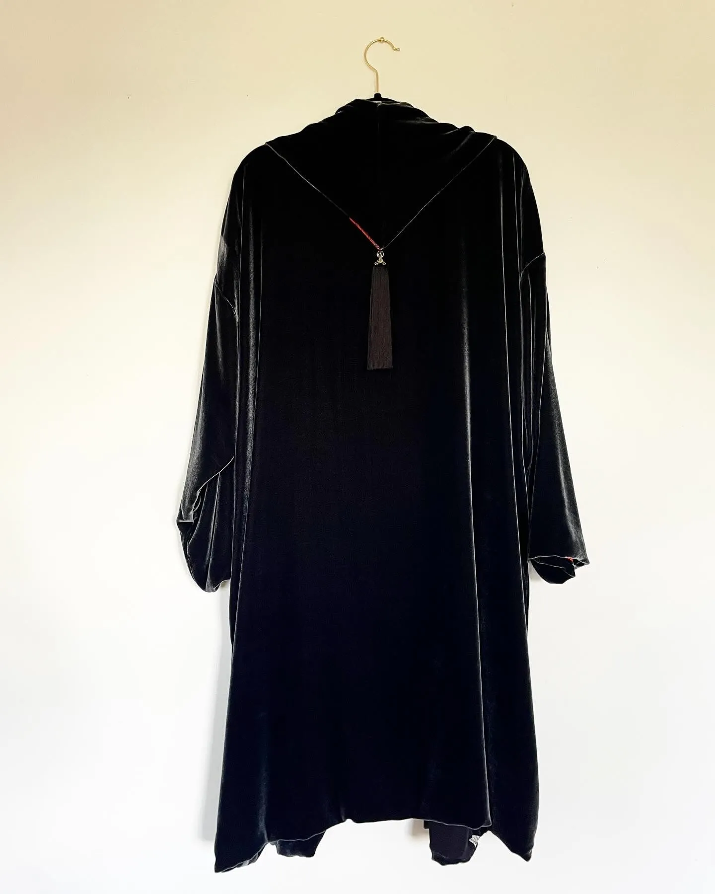 Deep Grey Silk Velvet Caftan with Swan Lake and Butterfly  Artwork