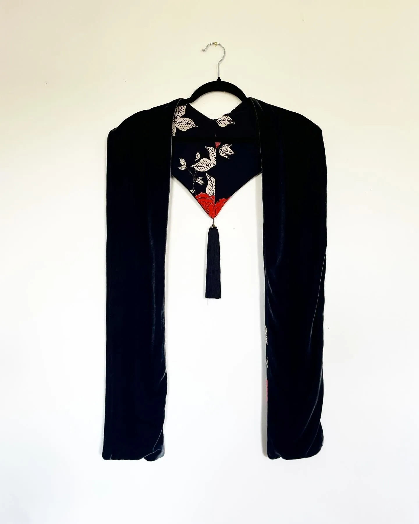 Deep Grey Silk Velvet Caftan with Swan Lake and Butterfly  Artwork