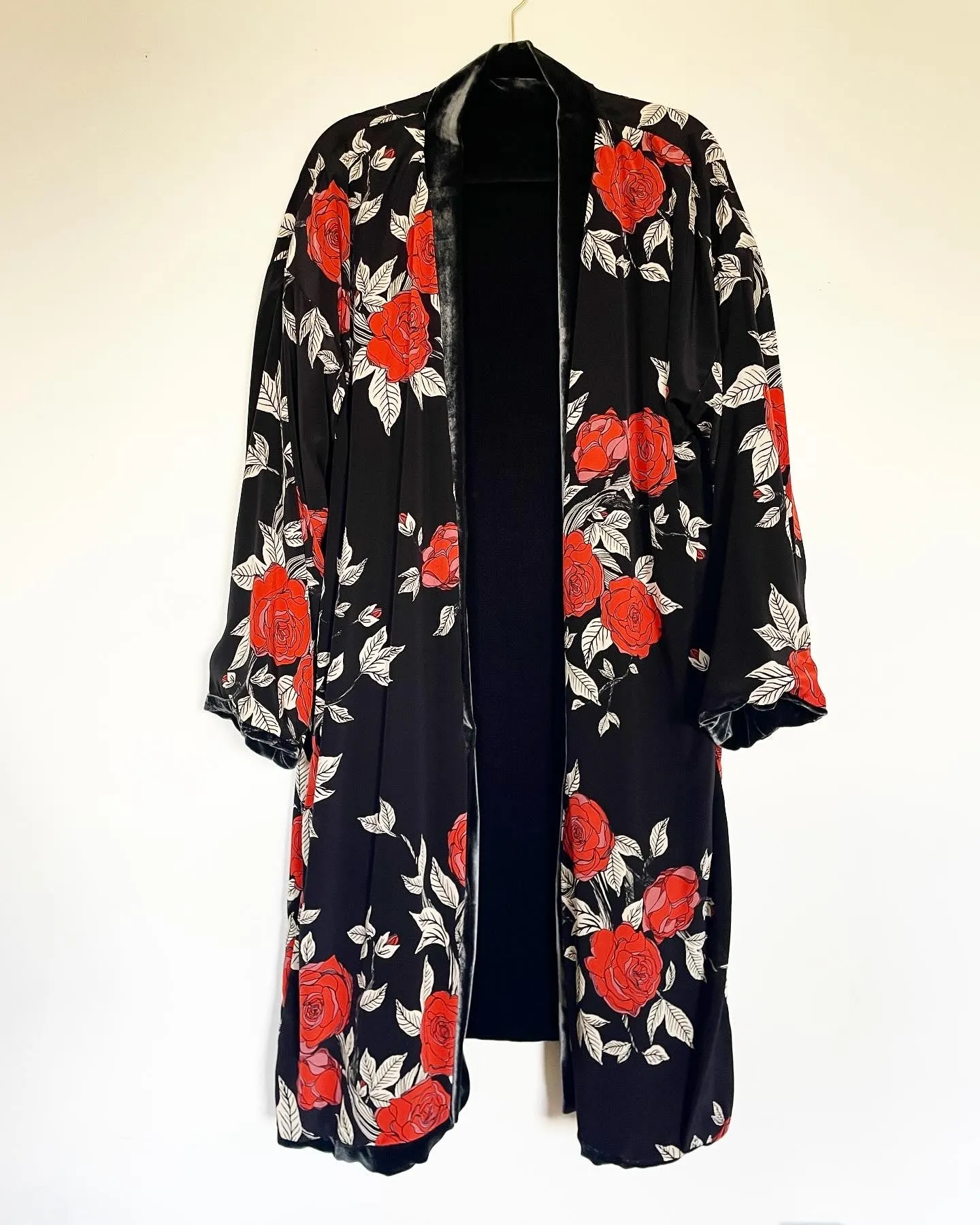 Deep Grey Silk Velvet Caftan with Swan Lake and Butterfly  Artwork