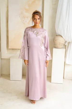 Deep Lilac Botanic Embroidered Cinch Abaya