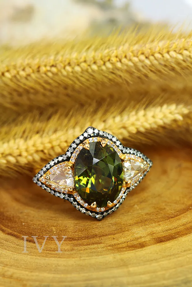 Demantoid and Diamond Ring