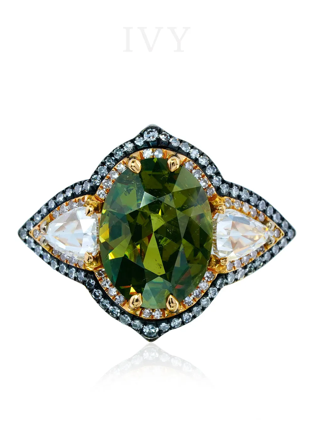 Demantoid and Diamond Ring