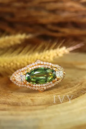 Demantoid and Diamond Slim Gondola Ring