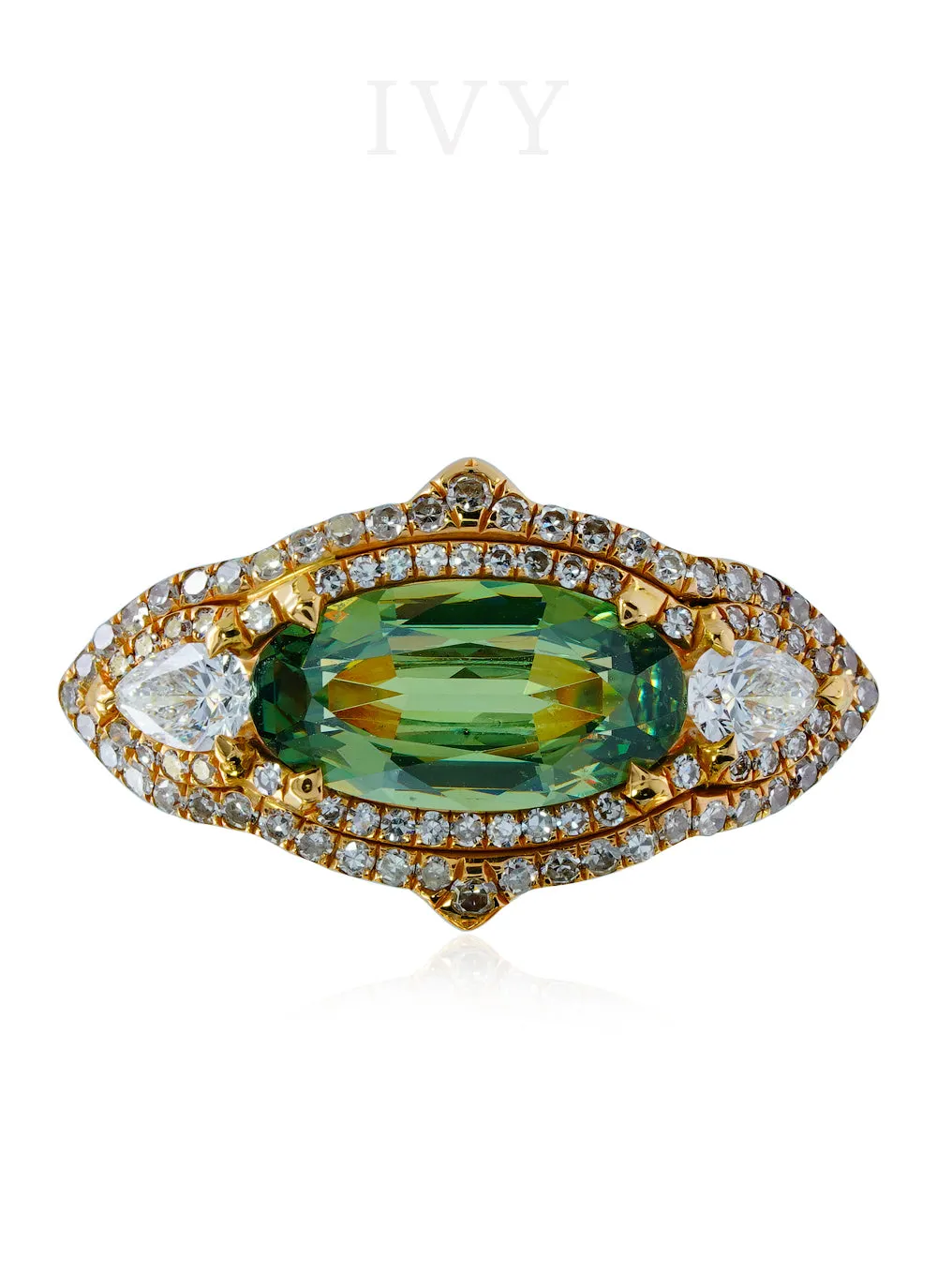 Demantoid and Diamond Slim Gondola Ring