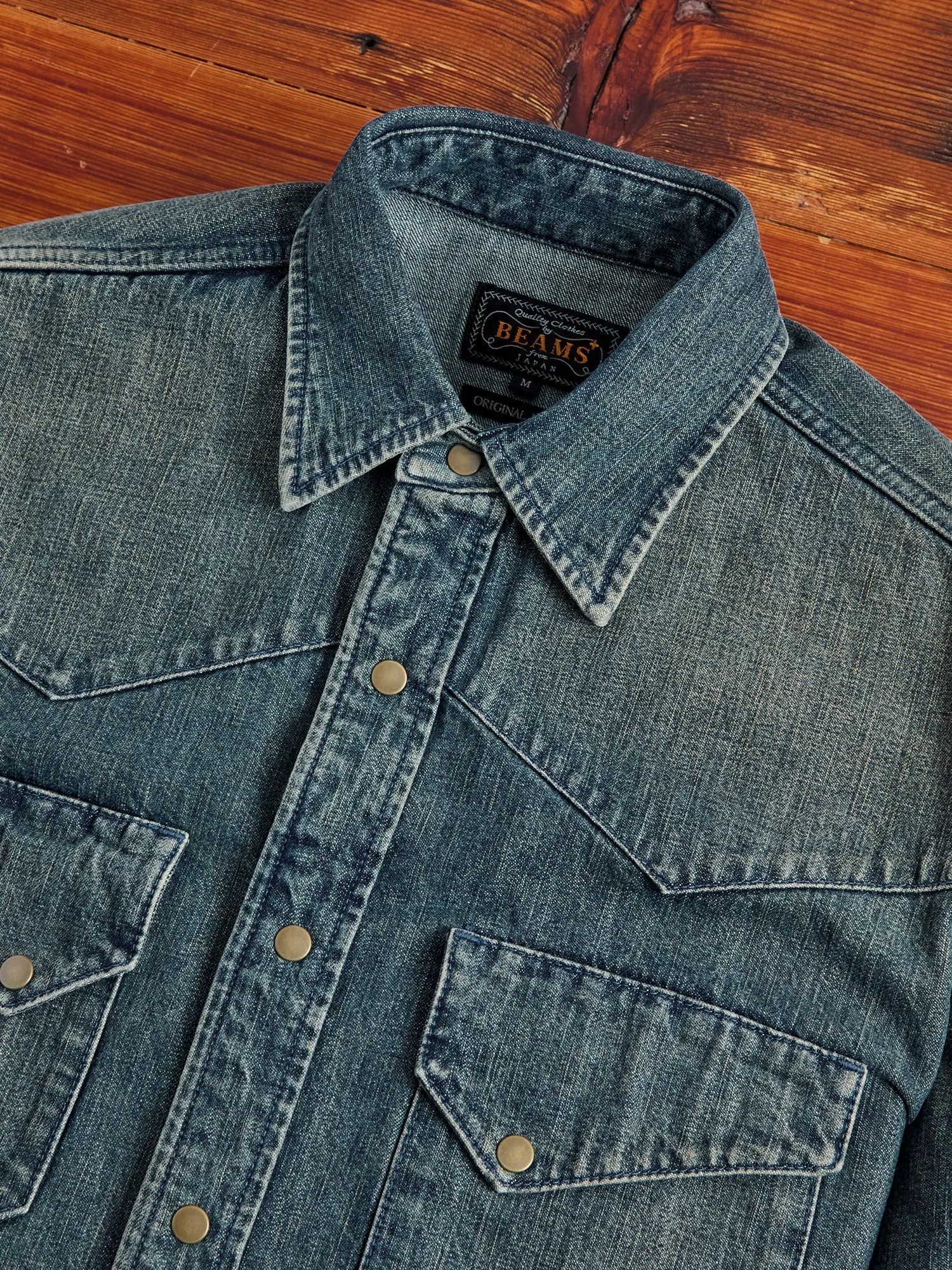 Denim Western Button-Down Shirt in Indigo-Camel Double Dye