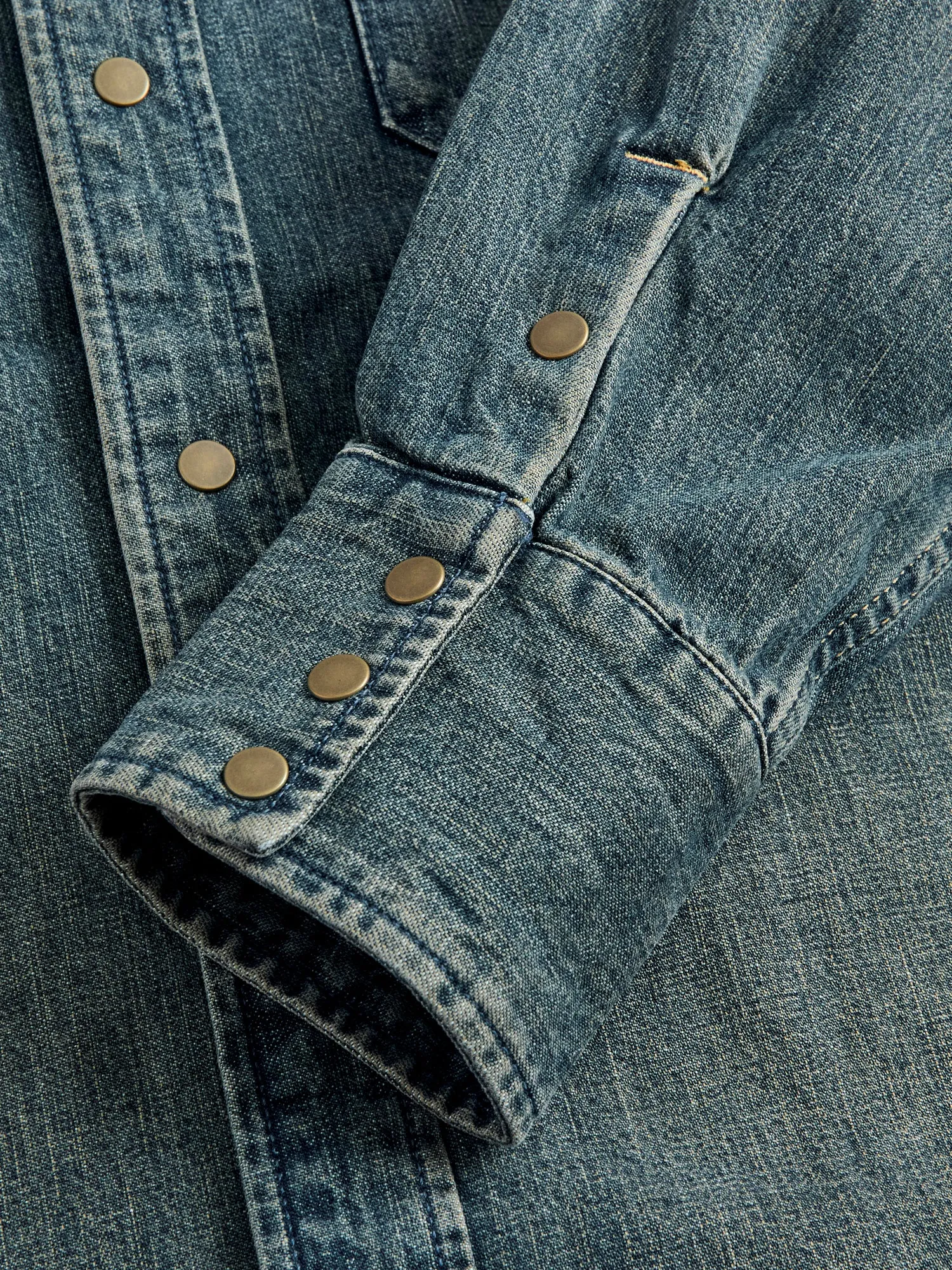 Denim Western Button-Down Shirt in Indigo-Camel Double Dye
