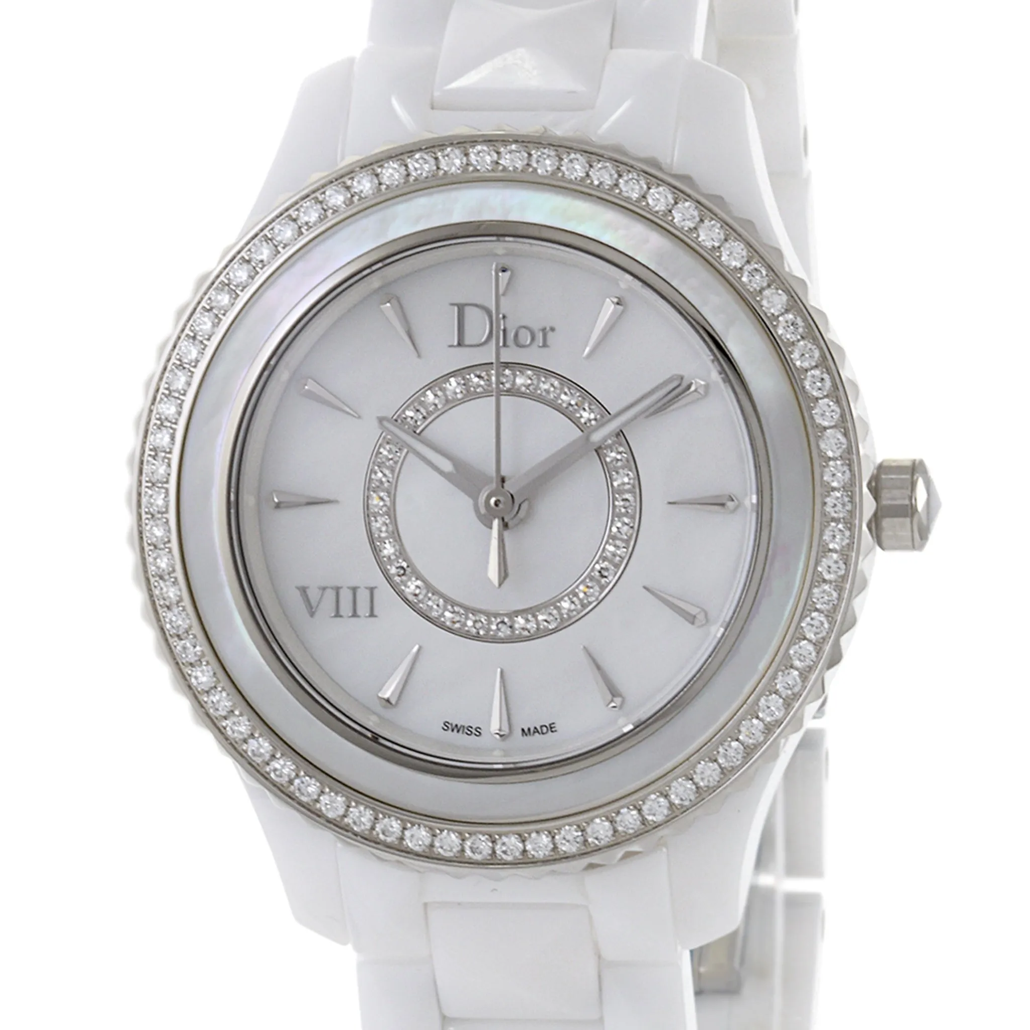 Dior Viii White Ceramic Mother of Pearl and Diamond Watch Reference CD1231E4C001