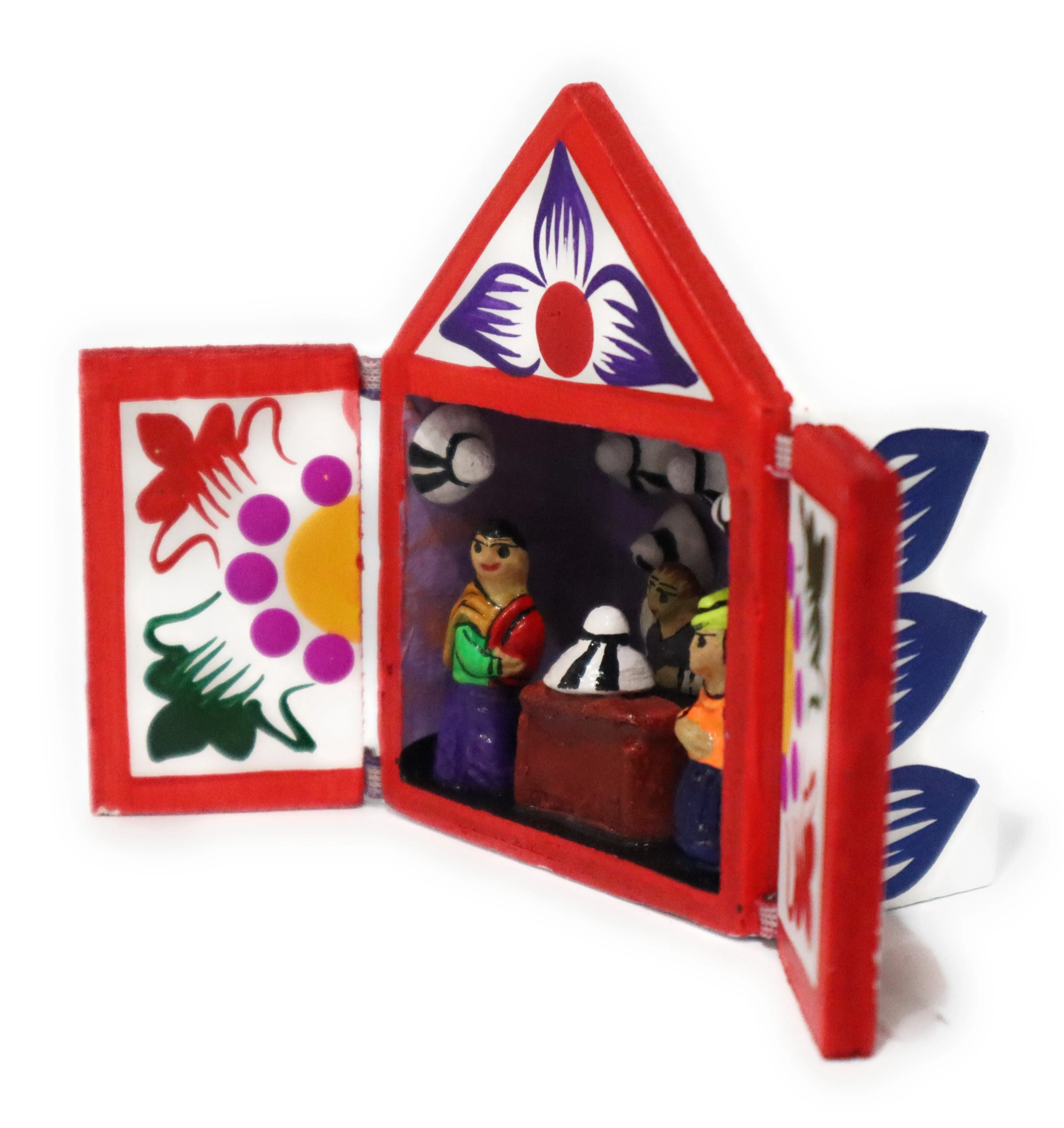 Diorama Retablo Box Handcrafting of Hats Multicolored Miniature 3" H x 2.40" W