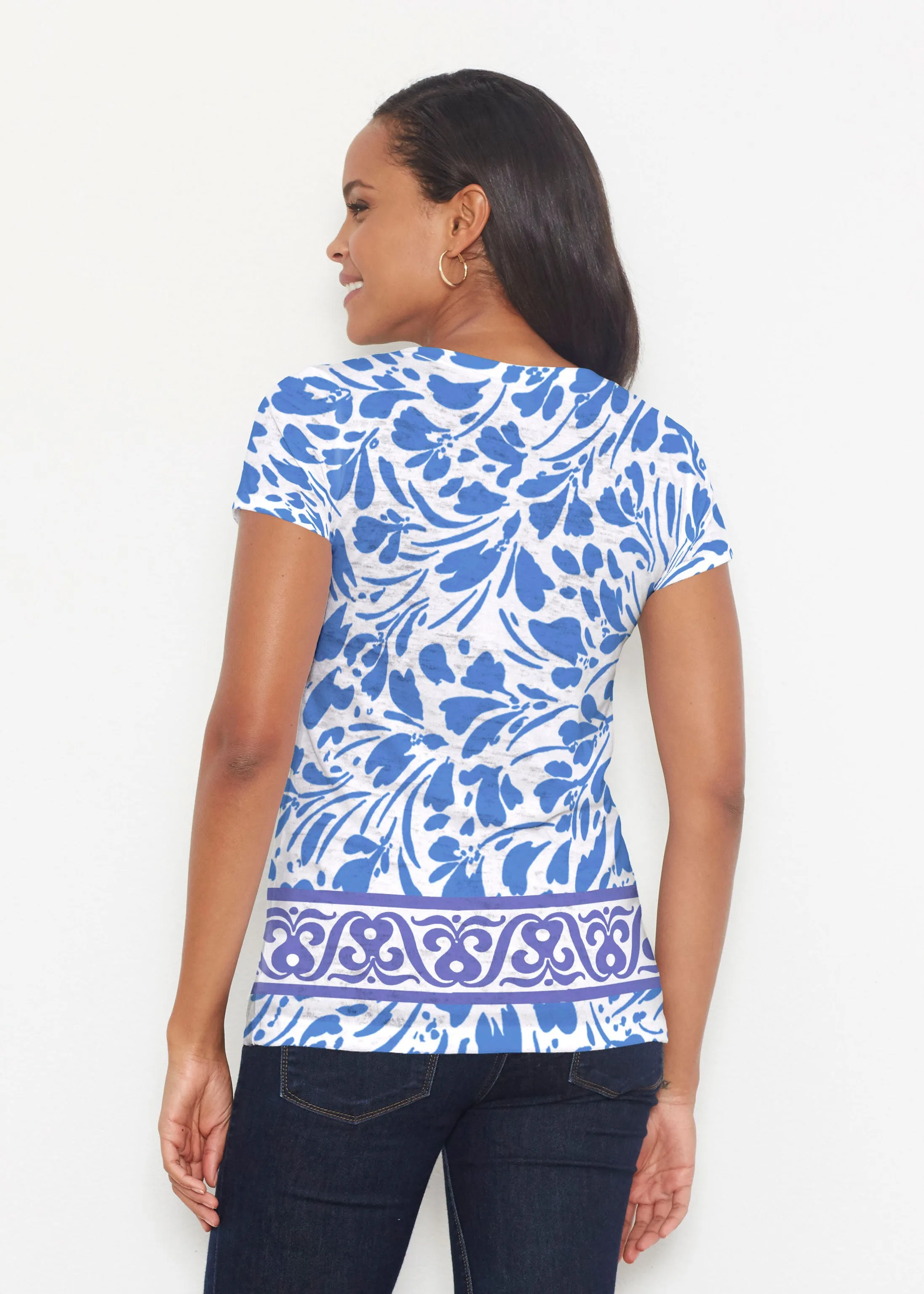 Ditsy Royal (7930) ~ Short Sleeve Scoop Shirt