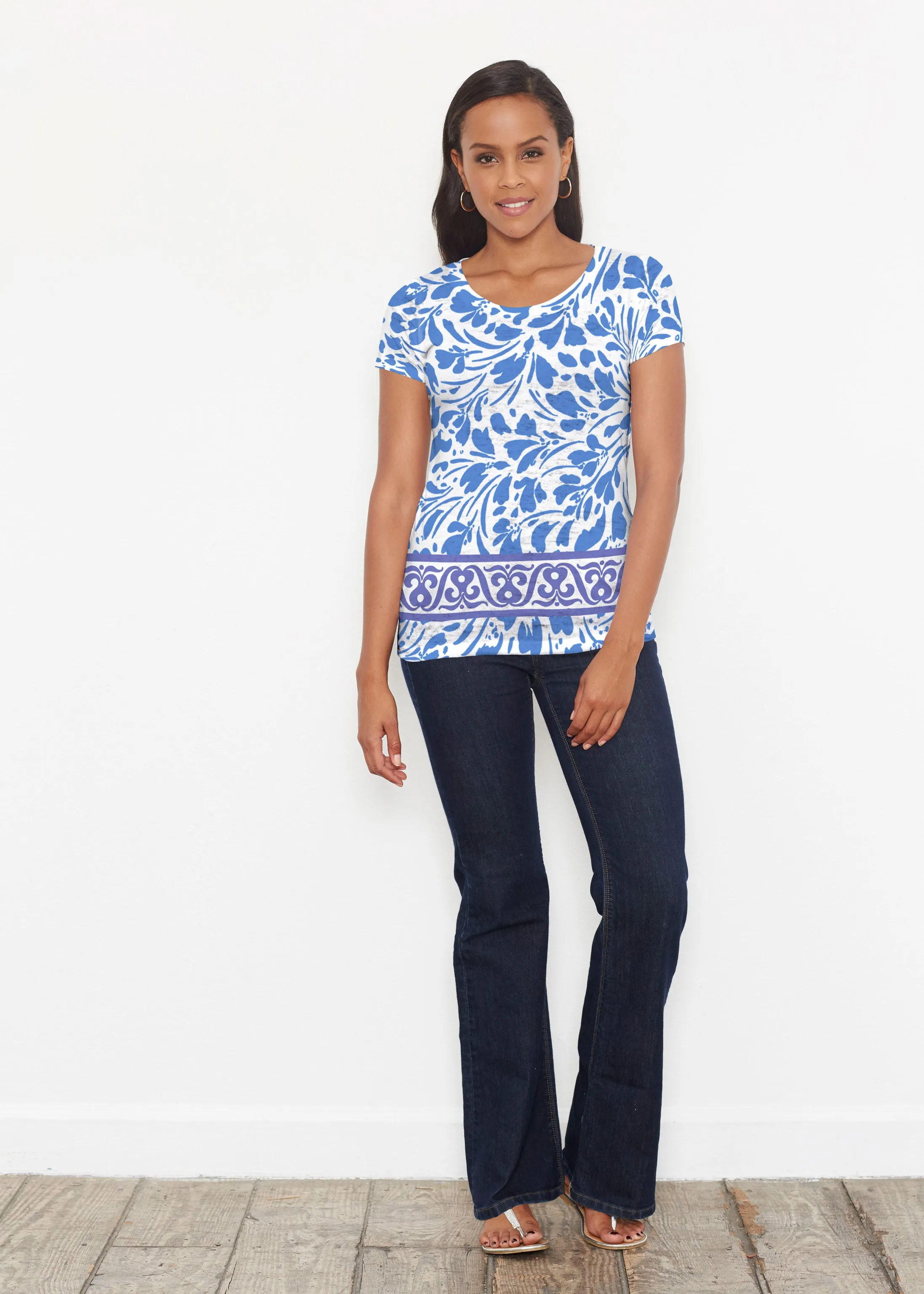 Ditsy Royal (7930) ~ Short Sleeve Scoop Shirt