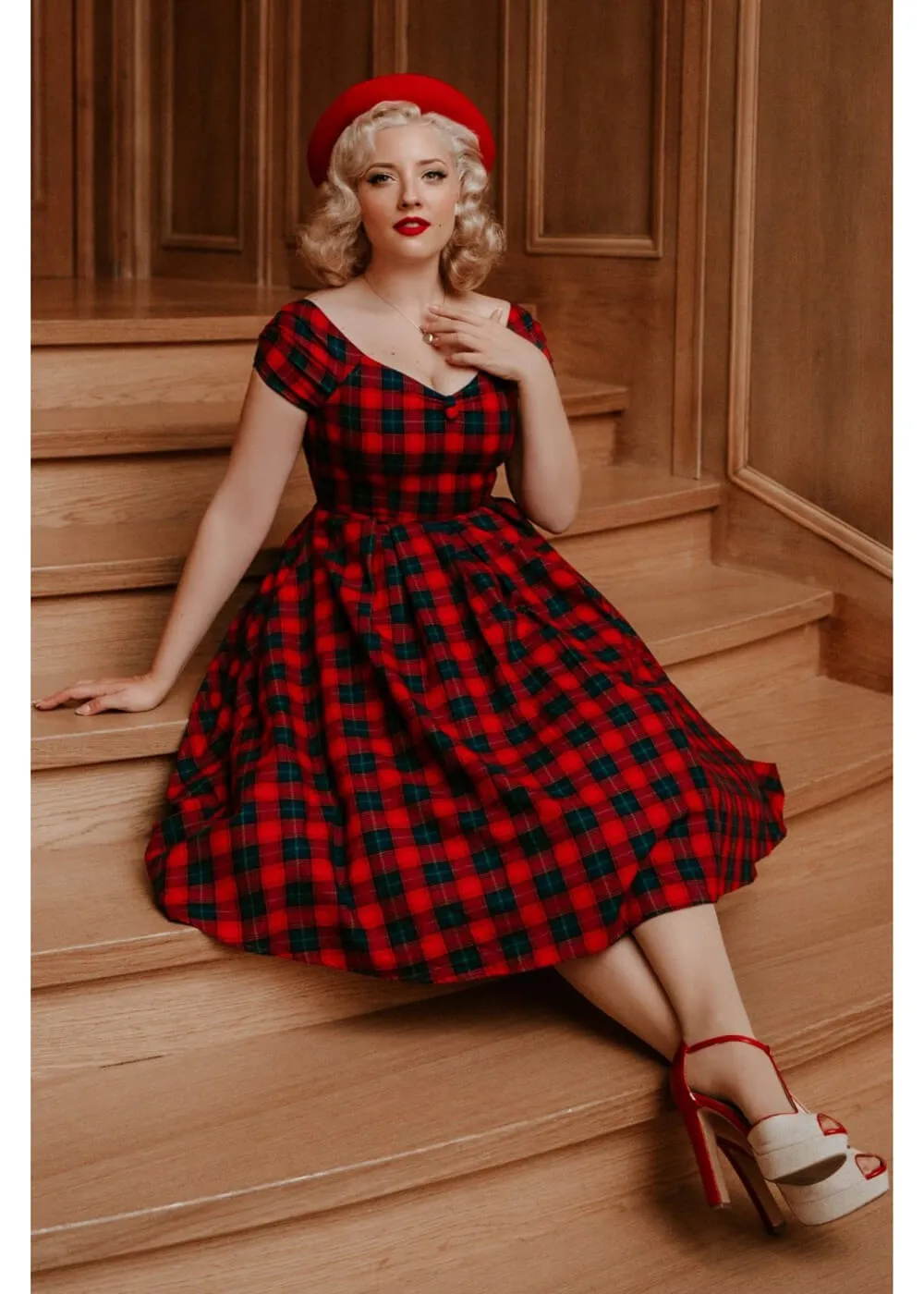Dolly & Dotty Lily Tartan 50's Swing Dress Red