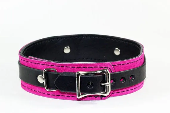 Dual Layer Hot Pink and Black Bdsm Collar