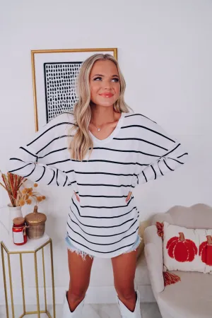 Easygoing Striped Long Sleeve Top - Ivory