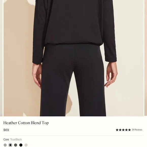 Eberjey Heather Cotton Blend Slouchy Top - Black/Black - Small - BNWT