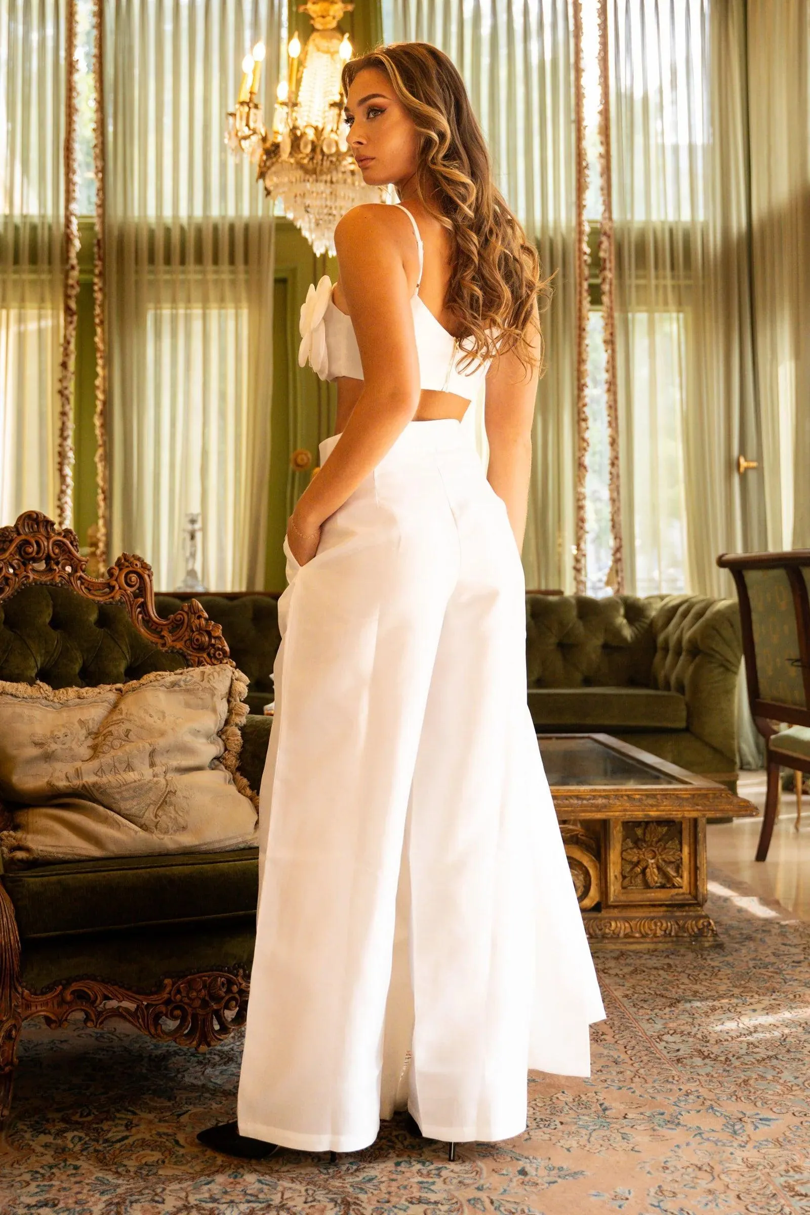 ELEGANT 3PC FLOWER BRA DETAIL PANTS AND BLAZER SET