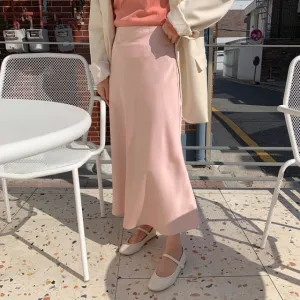 Elegant High Waist Satin Skirt Women