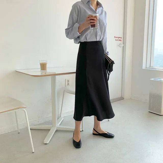 Elegant High Waist Satin Skirt Women