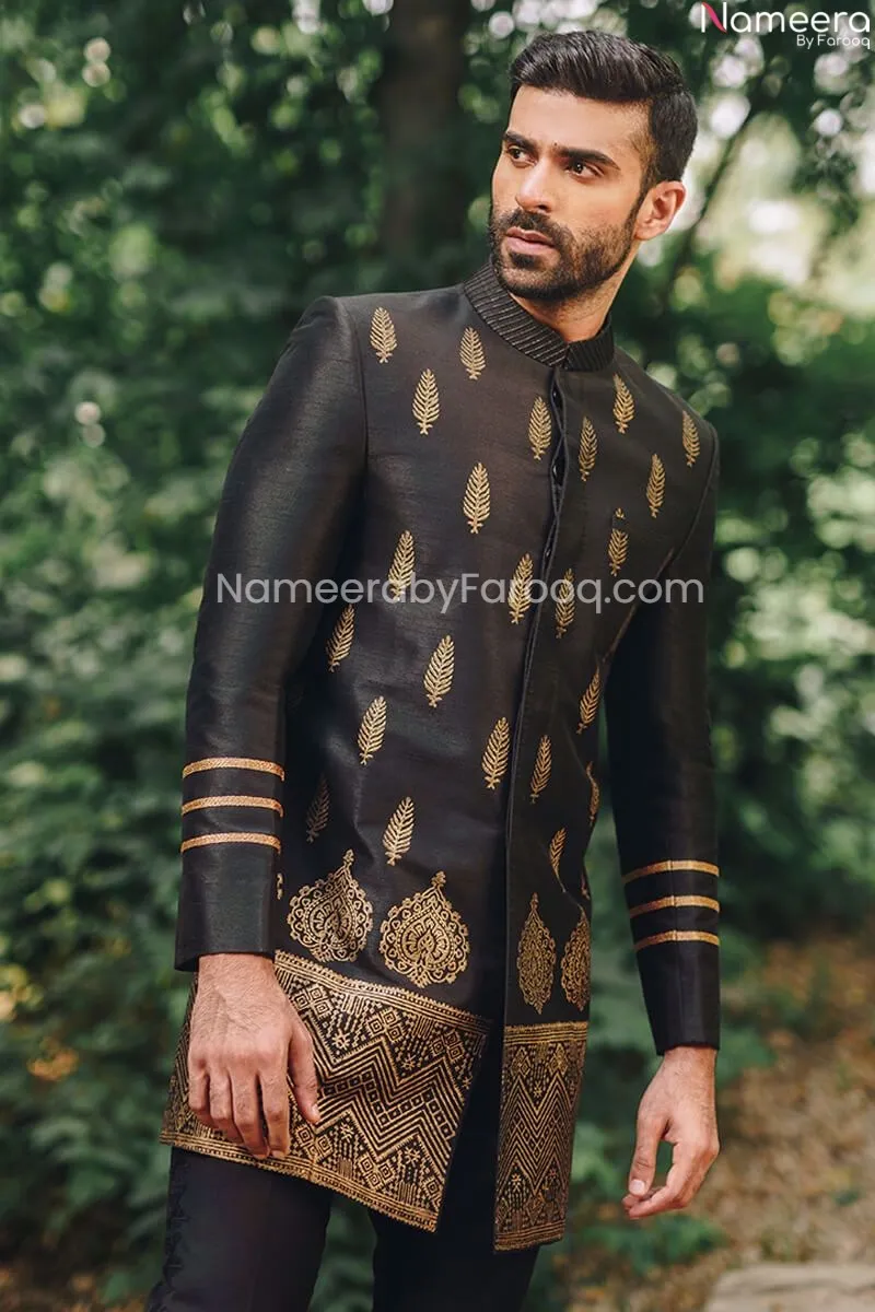 Elegant Mens Sherwani Style in Black Kurta Pajama #GN48