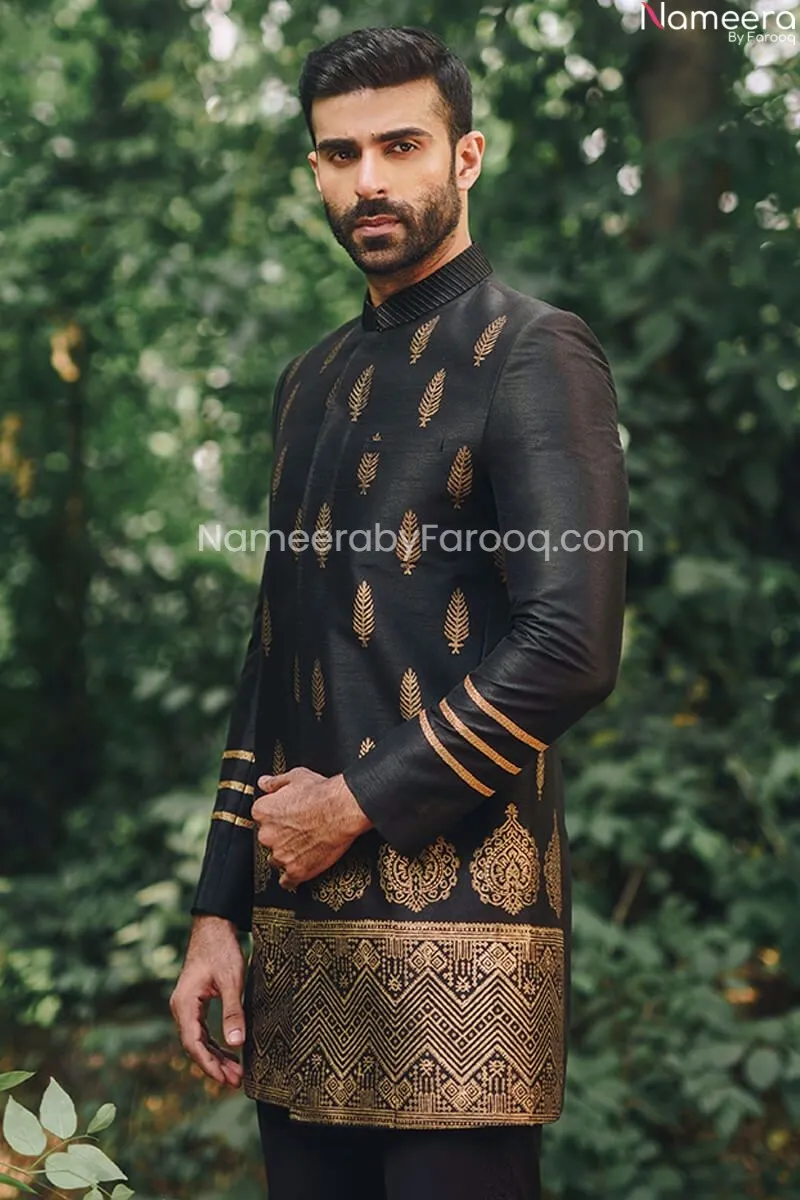 Elegant Mens Sherwani Style in Black Kurta Pajama #GN48