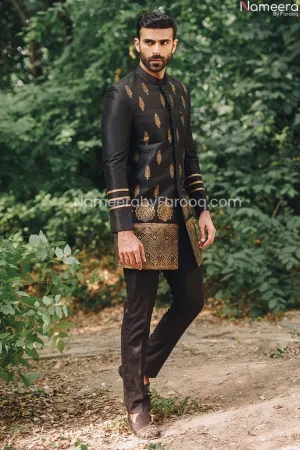 Elegant Mens Sherwani Style in Black Kurta Pajama #GN48