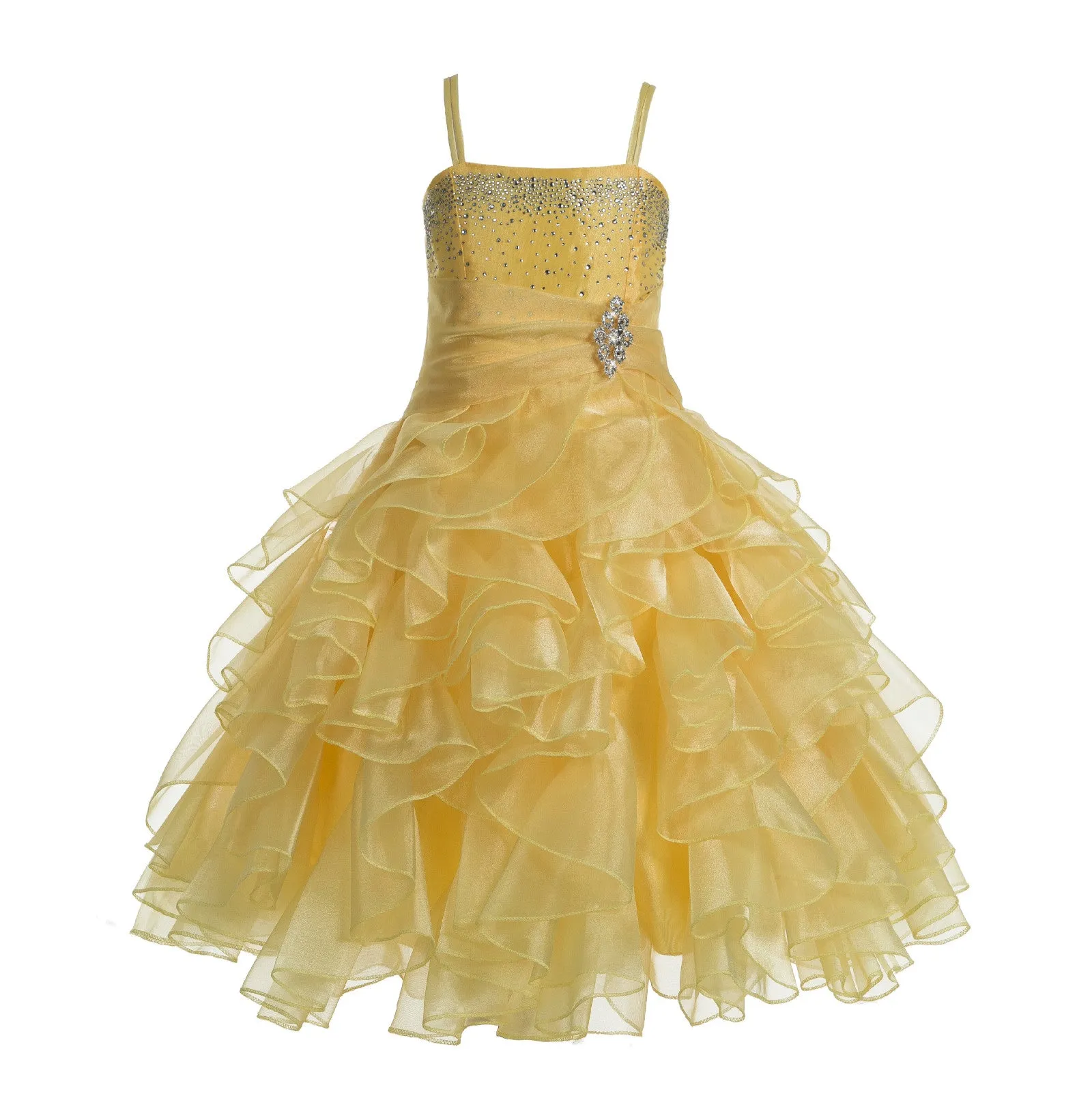 Elegant Rhinestone Organza Pleated Ruffled Beauty Pageant Special Occasion Flower Girl Dress 164S(1)