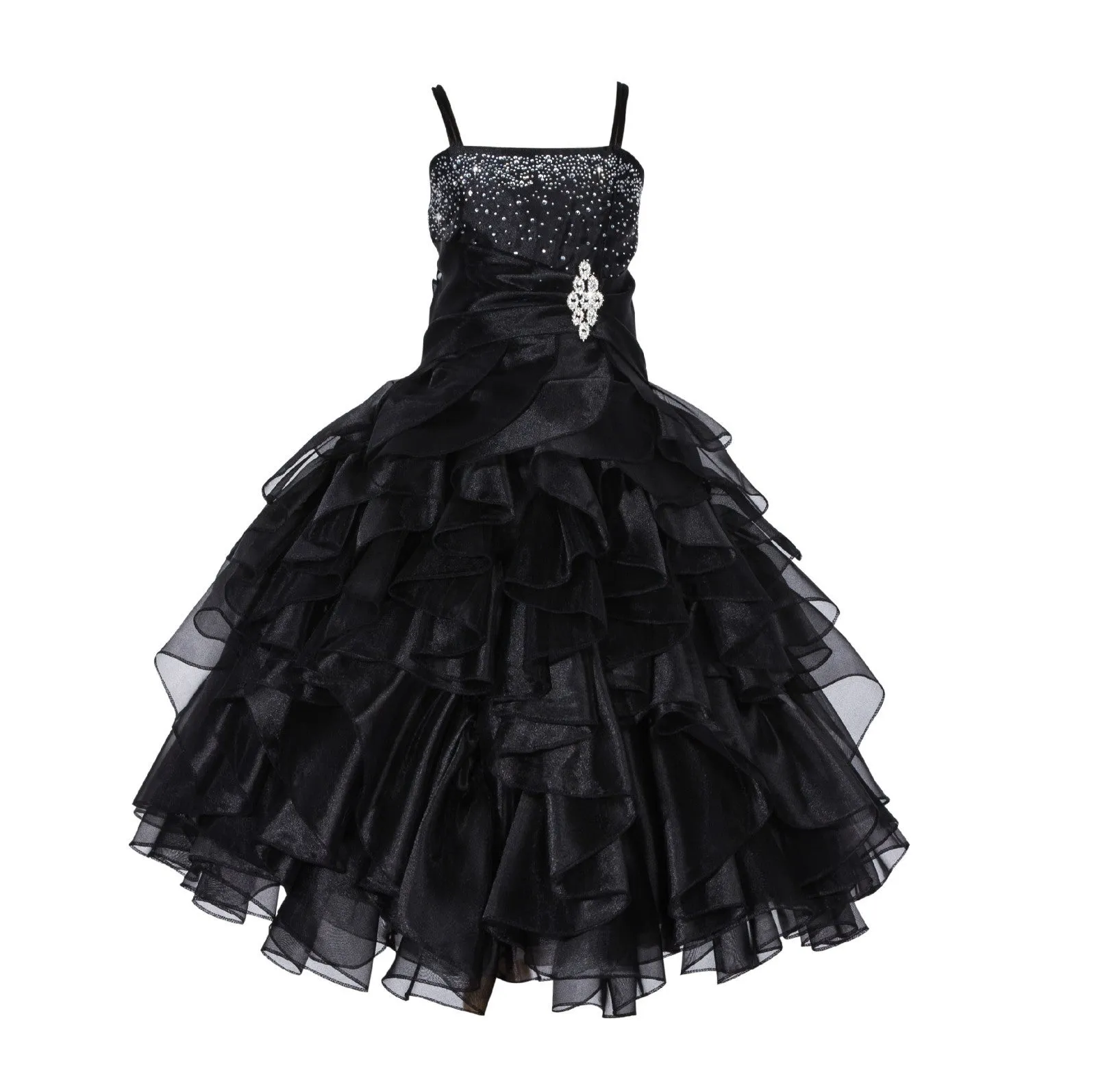 Elegant Rhinestone Organza Pleated Ruffled Beauty Pageant Special Occasion Flower Girl Dress 164S(1)