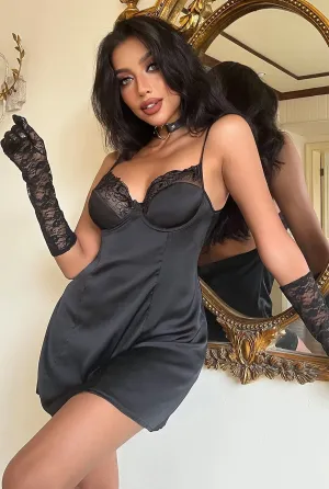 Elegant Satin Black Chemise
