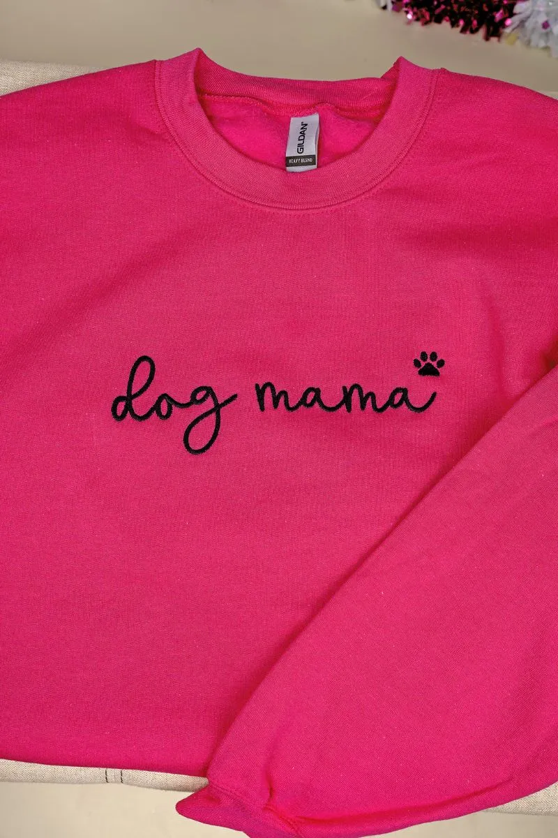 Embroidered Dog Mama Heavy-weight Crew Sweatshirt *Choose Thread Color