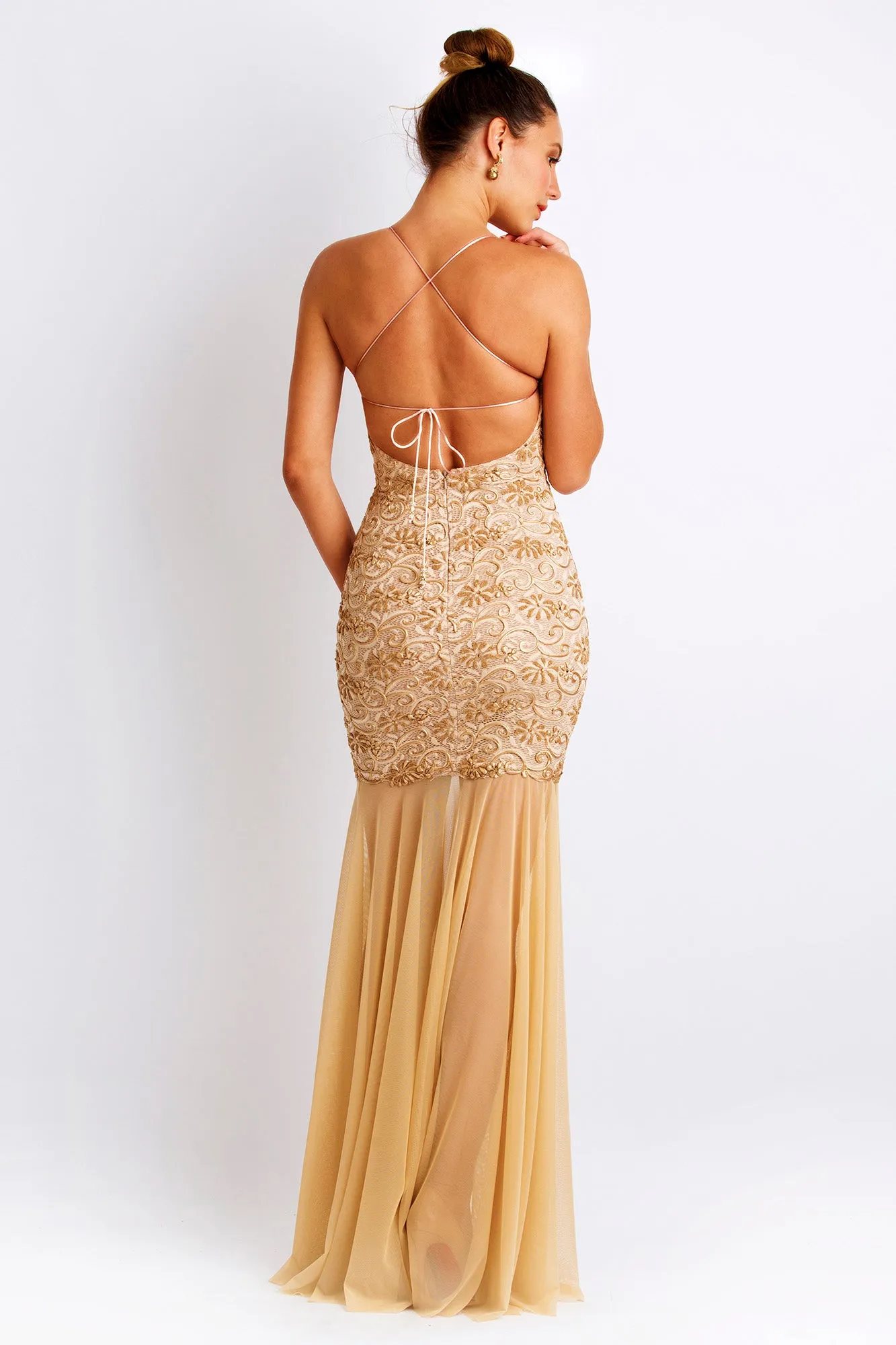 Emily Painted Caviar Champagne Gowns - Long Party Dress