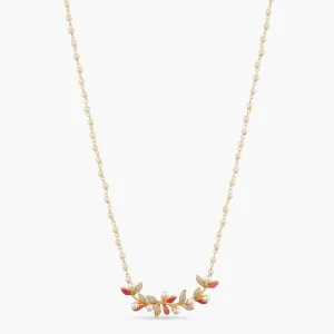 Eriha Pearl Elegant CZ Pink Leaf Necklace