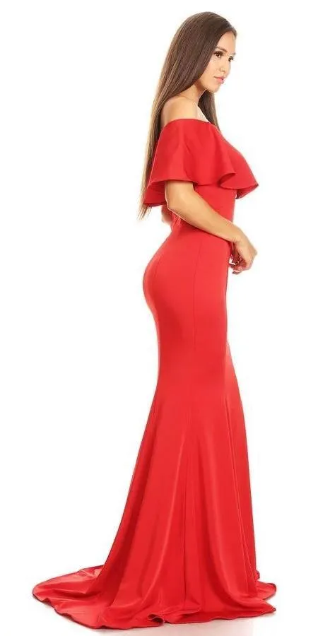 Eureka 7113 Off Shoulder Ruffled Bodice Mermaid Gown