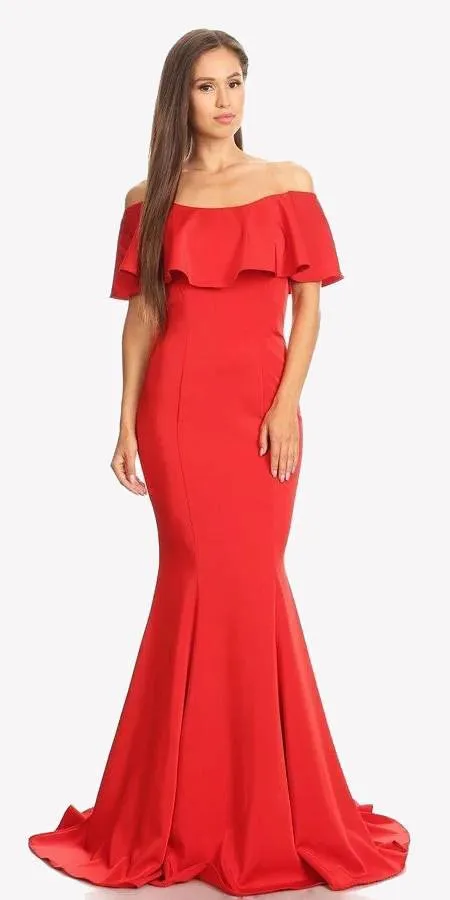Eureka 7113 Off Shoulder Ruffled Bodice Mermaid Gown