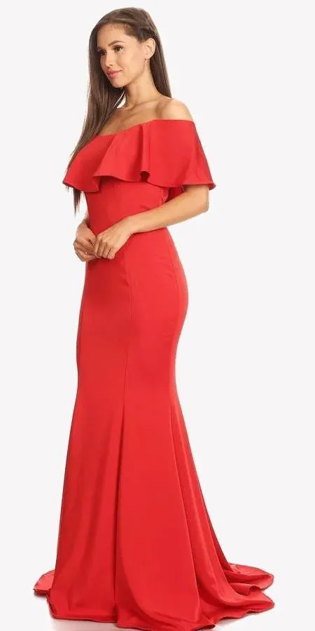 Eureka 7113 Off Shoulder Ruffled Bodice Mermaid Gown