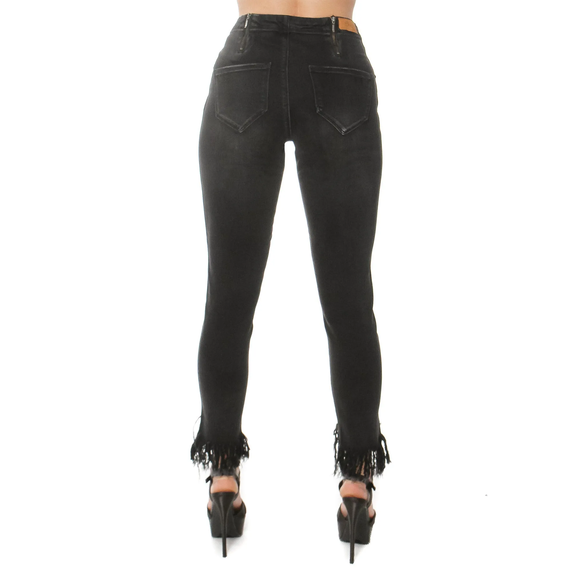 Fashion Style High Low Fringed Leg Jeans