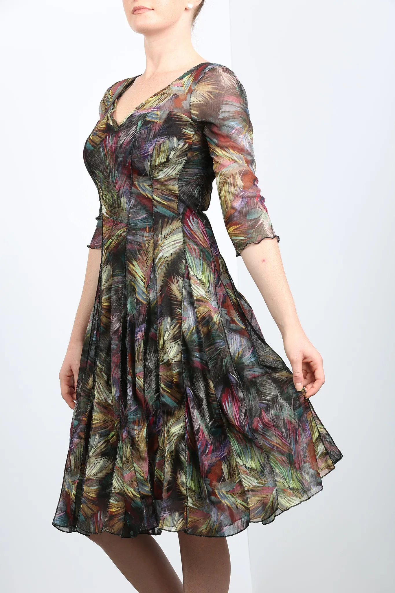 FEDORA Fit and Flare 3/4 Sleeves Paneled Print Dress