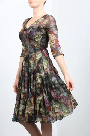 FEDORA Fit and Flare 3/4 Sleeves Paneled Print Dress
