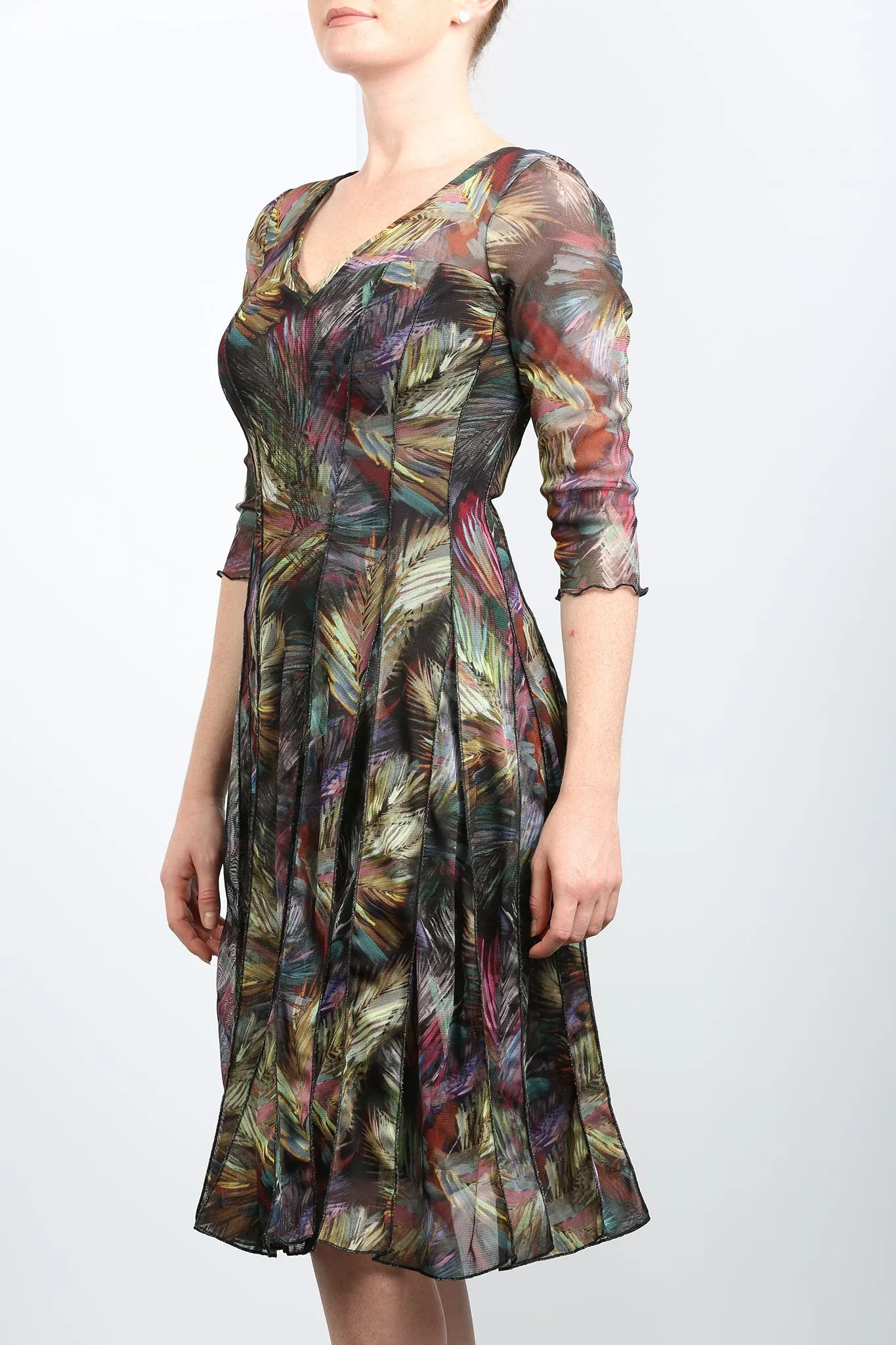 FEDORA Fit and Flare 3/4 Sleeves Paneled Print Dress