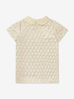 Fendi Baby Girls FF Silk Brocade Dress in Beige