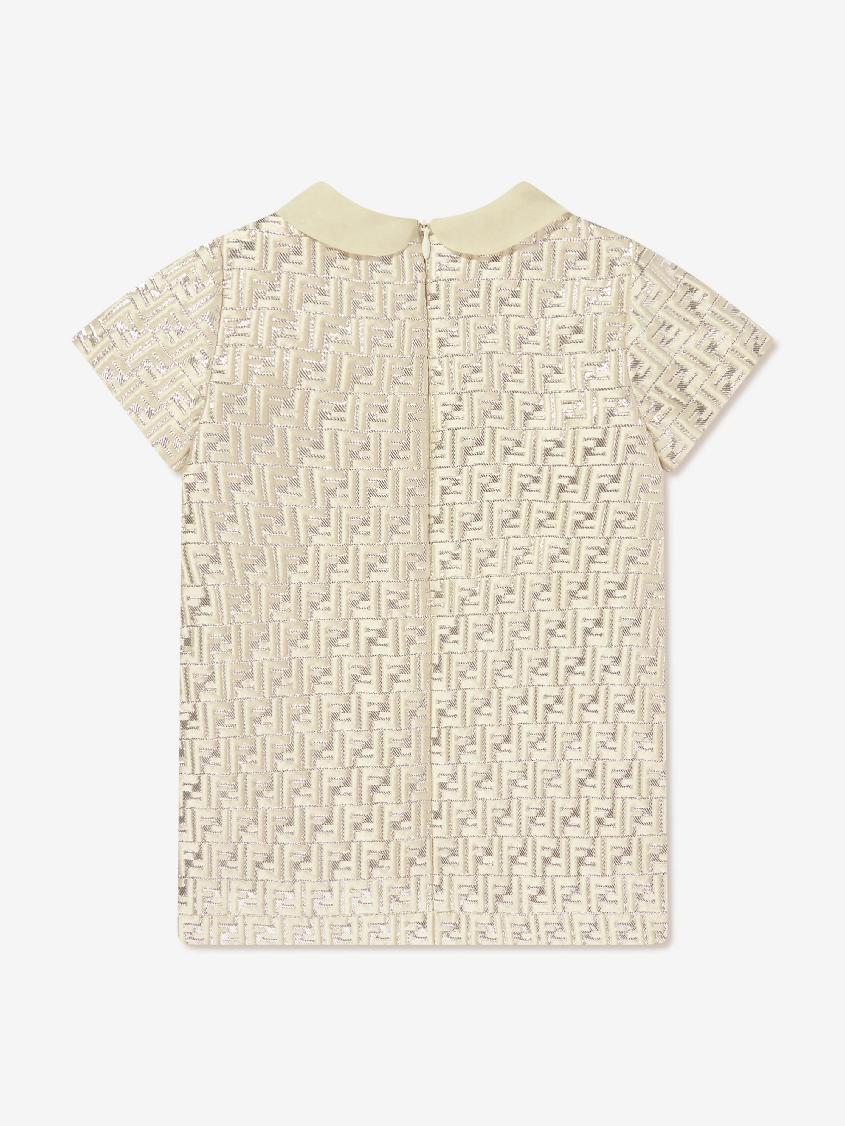 Fendi Baby Girls FF Silk Brocade Dress in Beige