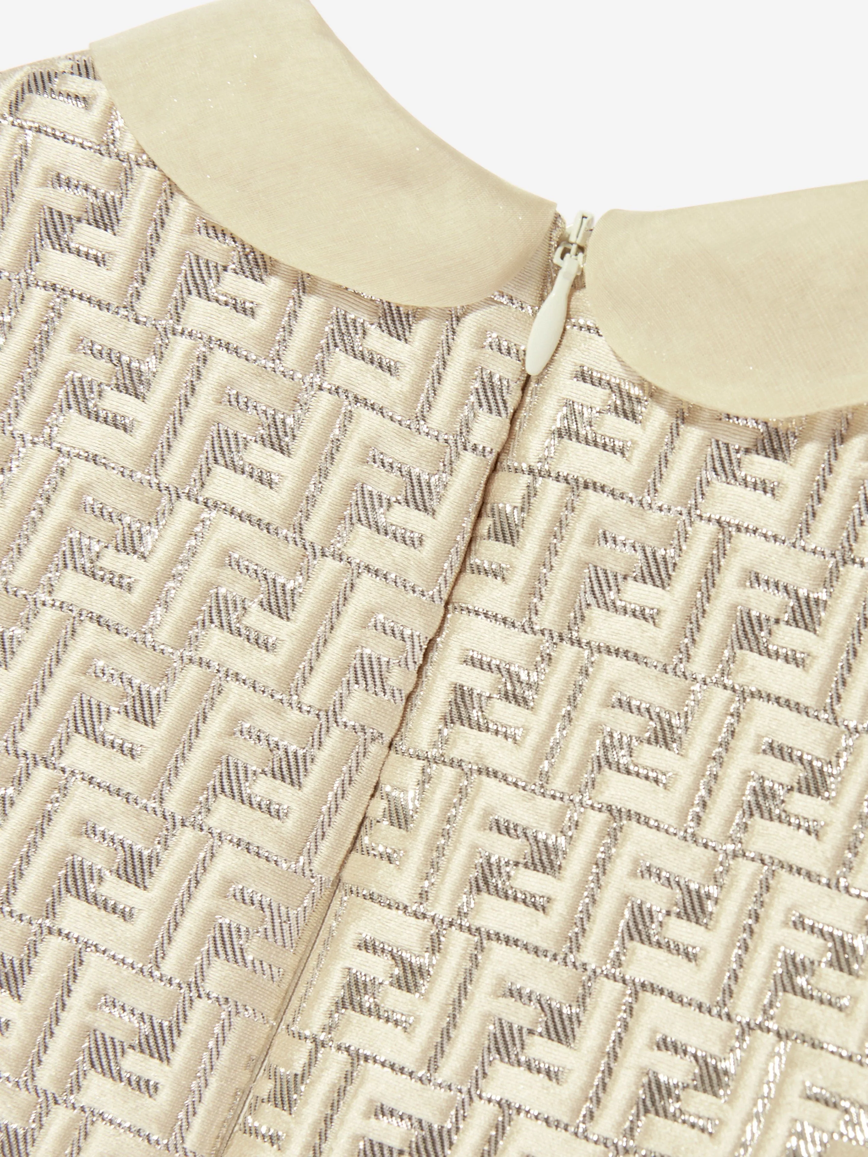 Fendi Baby Girls FF Silk Brocade Dress in Beige