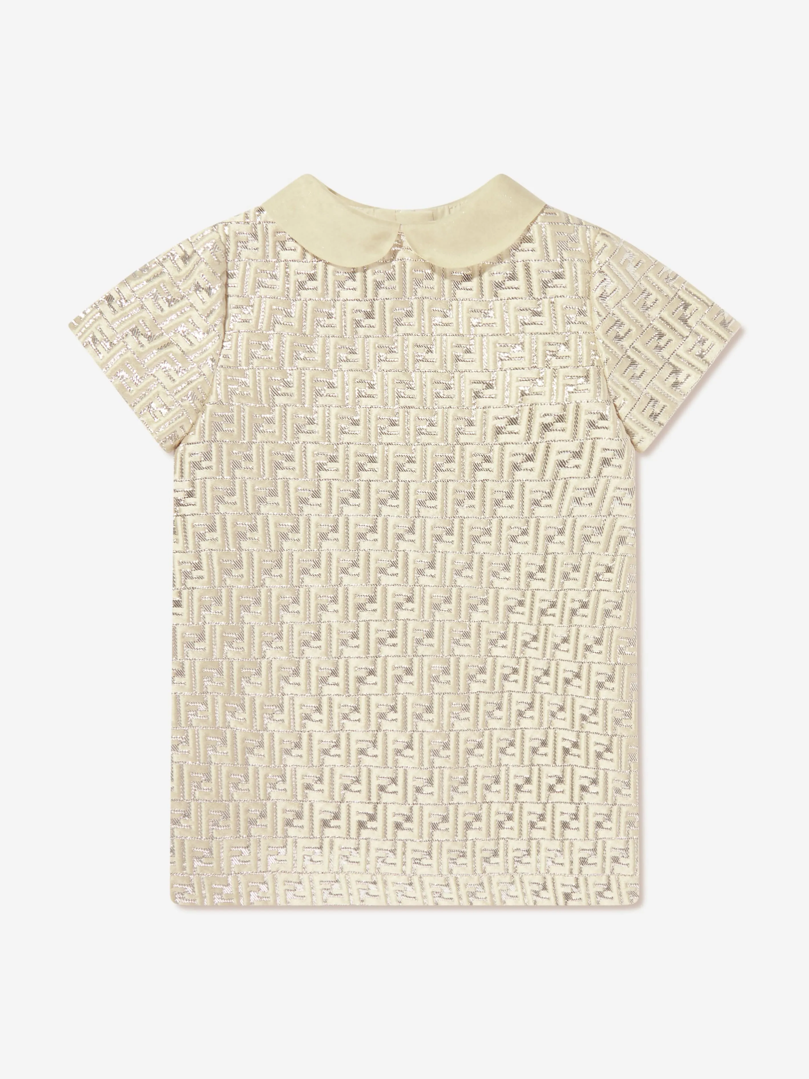 Fendi Baby Girls FF Silk Brocade Dress in Beige