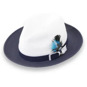 Ferrecci Tapa in Two Tone Navy-White Crushable Straw Hat Fedora