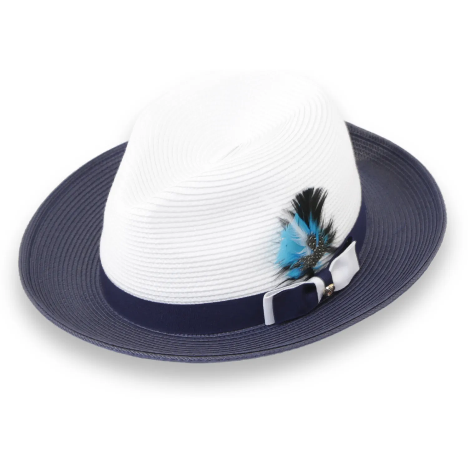 Ferrecci Tapa in Two Tone Navy-White Crushable Straw Hat Fedora