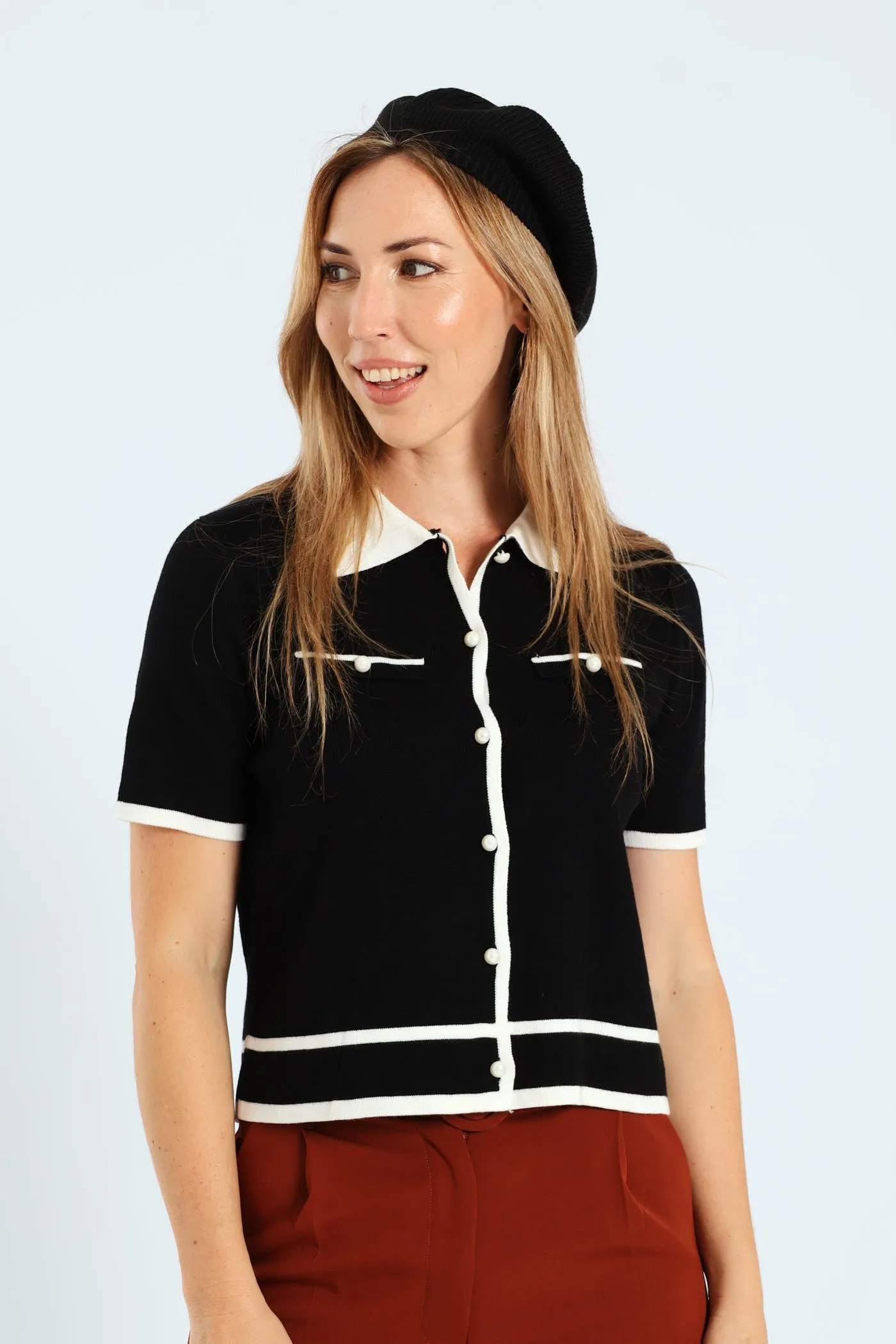 Fine Knitted Beret - Black