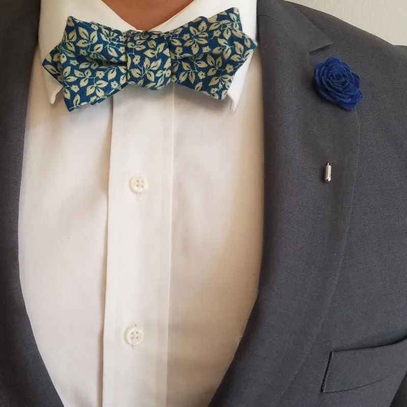 Floral Ivy Sapphire Self Tie Bow Tie