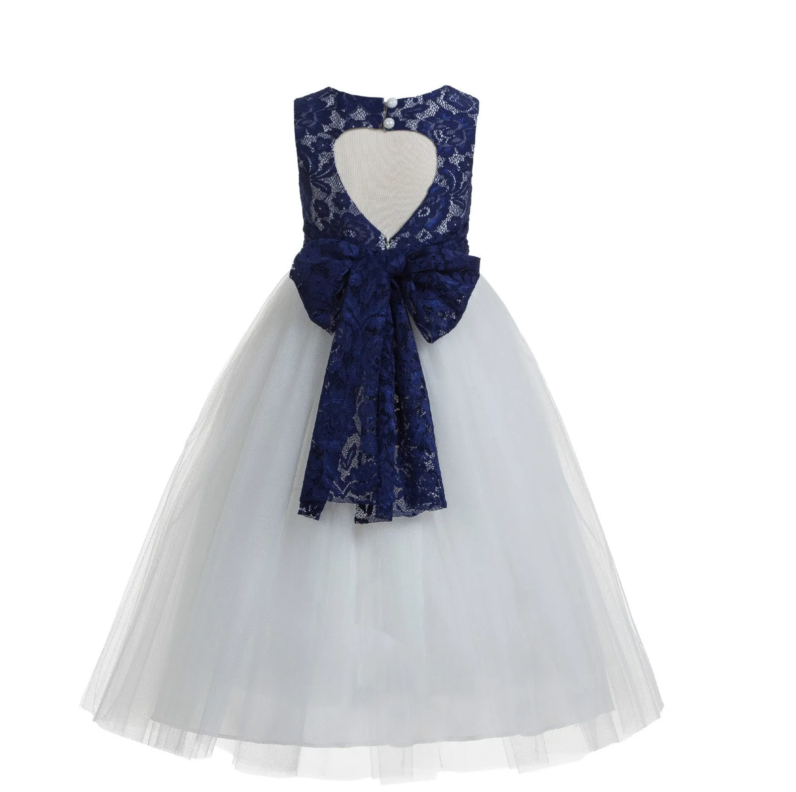 Floral Lace Heart Cutout Flower Girl Dress Junior Pageant Communion Baptism Wedding Tulle Dress 172