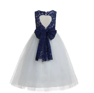 Floral Lace Heart Cutout Flower Girl Dress Junior Pageant Communion Baptism Wedding Tulle Dress 172