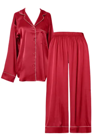Floriana Burgundy Satin Long Sleeve Pajama Set