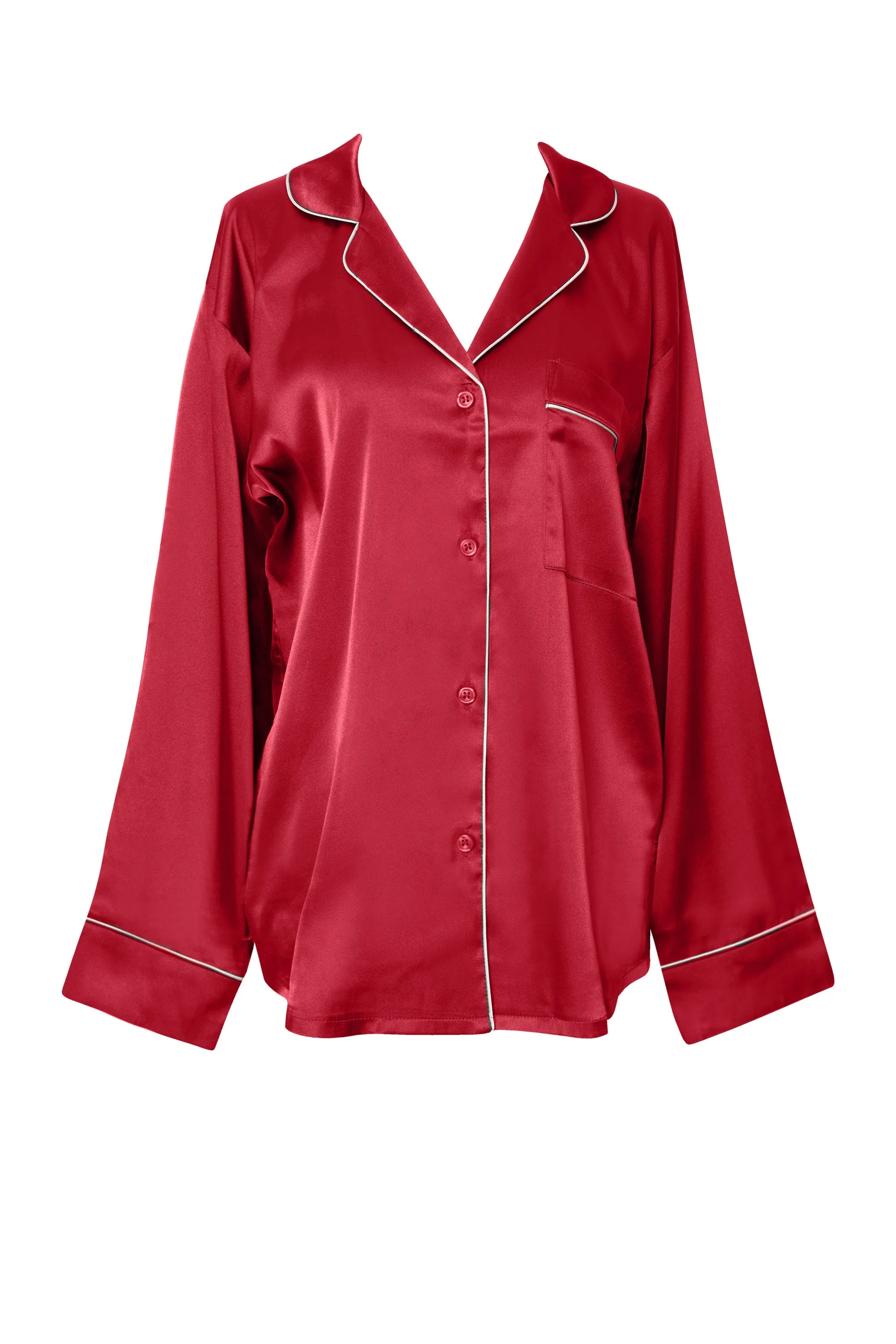Floriana Burgundy Satin Long Sleeve Pajama Set