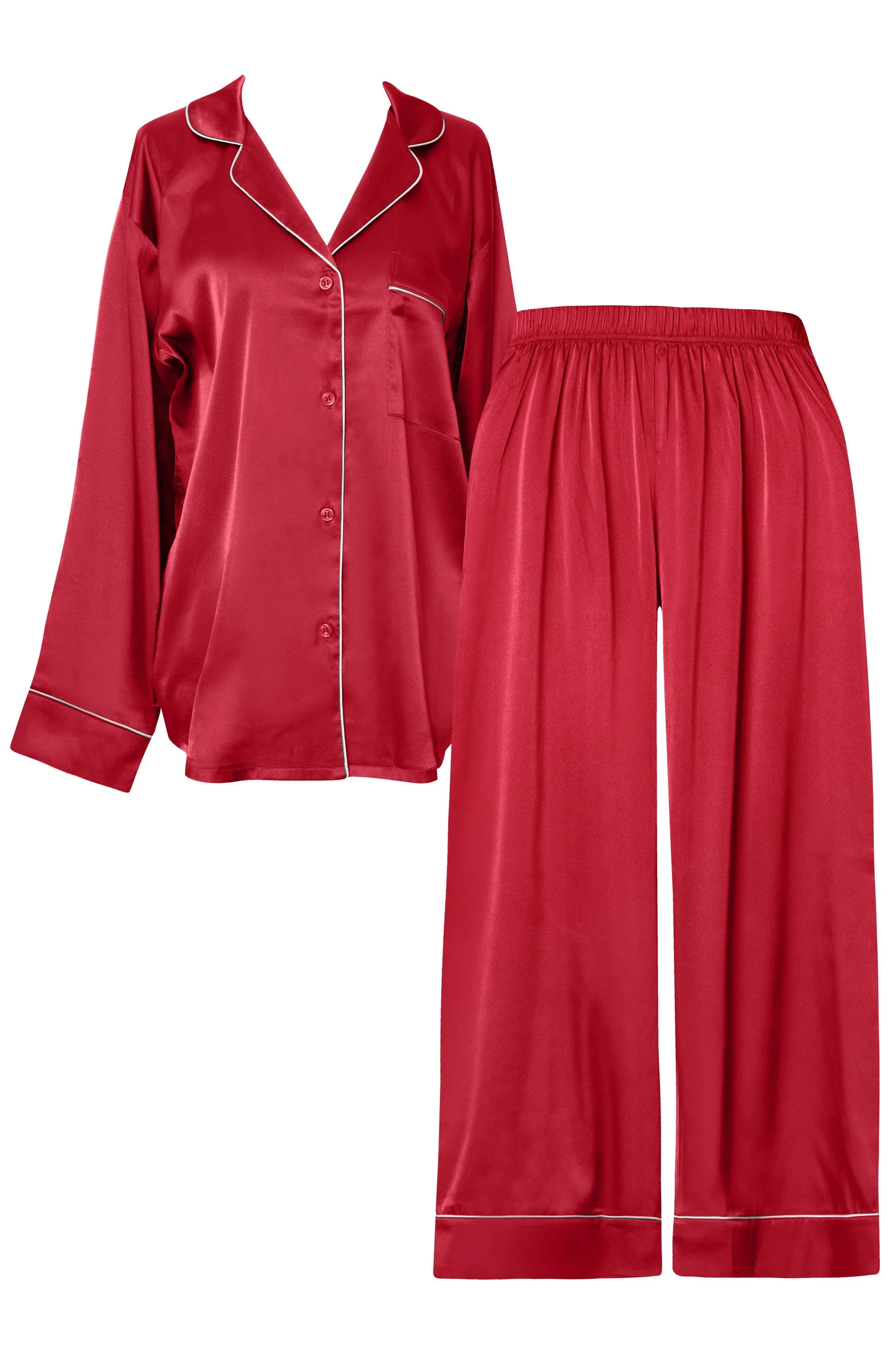 Floriana Burgundy Satin Long Sleeve Pajama Set